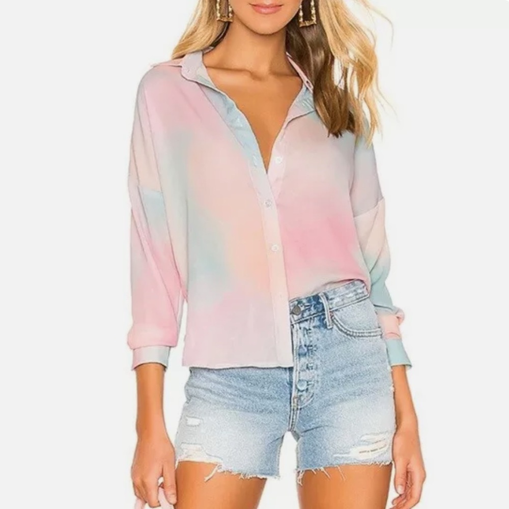 Superdown Medium Button Up Shirt Miranda Cotton Candy Tie Dye